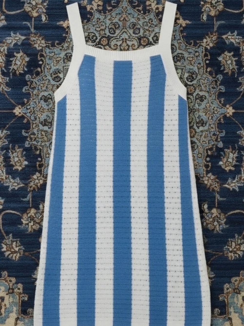 Blue and White Striped Knit Tank Dress for Woman